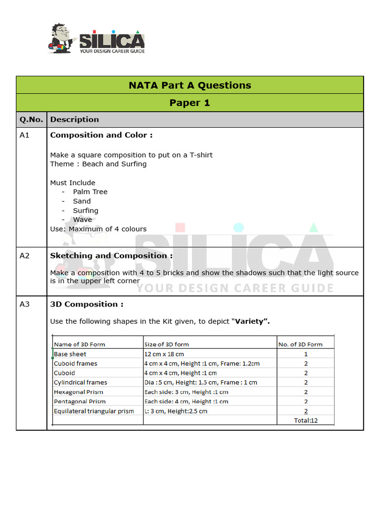 NATA Part A Design Questions Overview | PDF | Shape | Triangle
