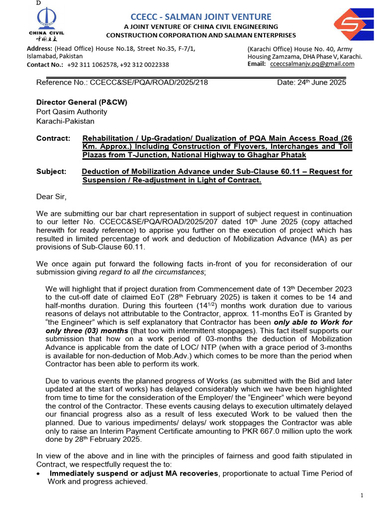 PQA Road Project Mobilization Advance Request | PDF | Justice | Crime ...