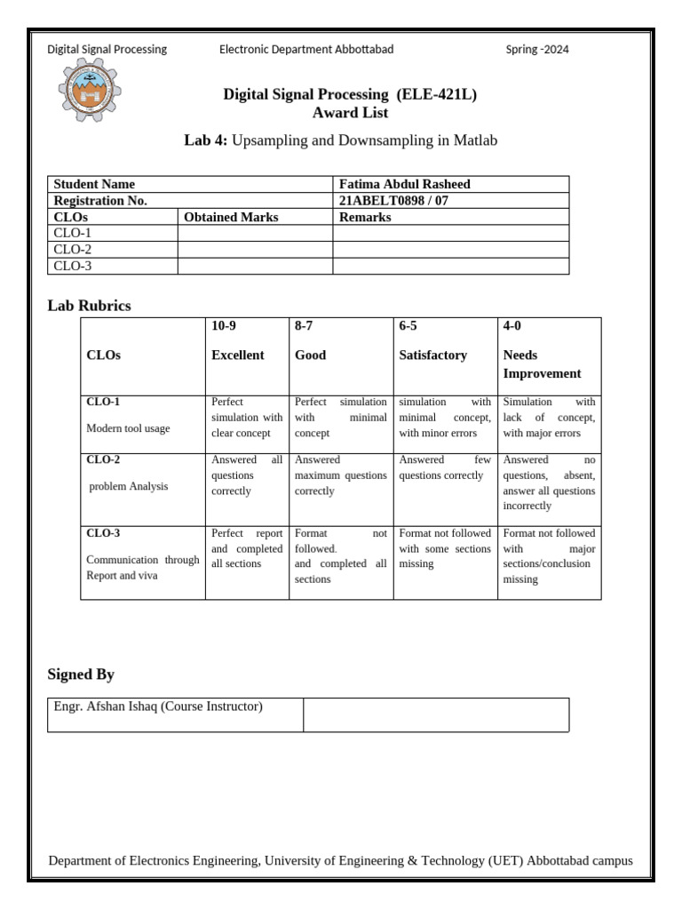 Lab Report on DSP: Upsampling & Downsampling | PDF | Sampling (Signal ...