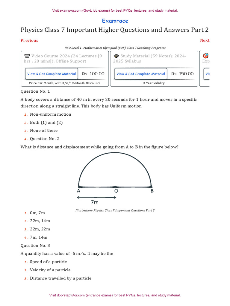 Class 7 Physics Q&A Guide | PDF | Speed | Velocity