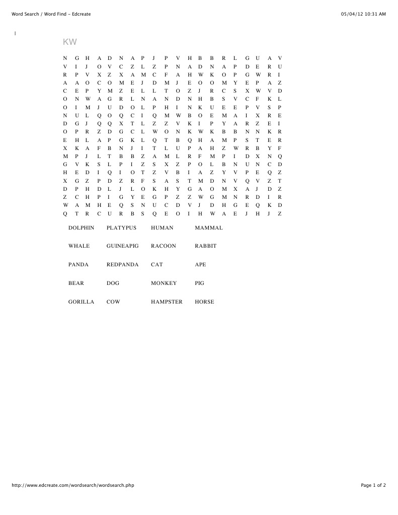 05/04/12 10:31 AM Word Search / Word Find - Edcreate | PDF