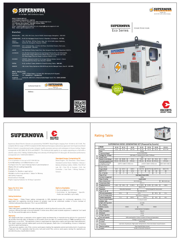Supernova Diesel Generator Overview | PDF | Electricity | Electrical ...