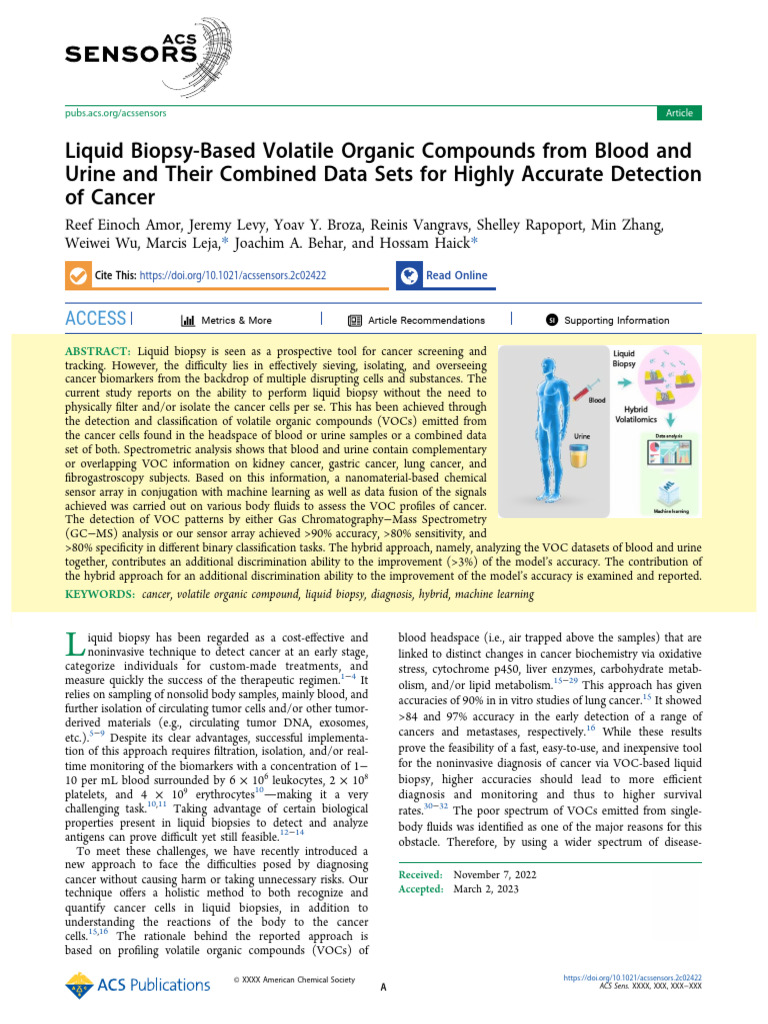 Liquid Biopsy for Cancer Detection Using VOCs | PDF | Cancer | Volatile ...