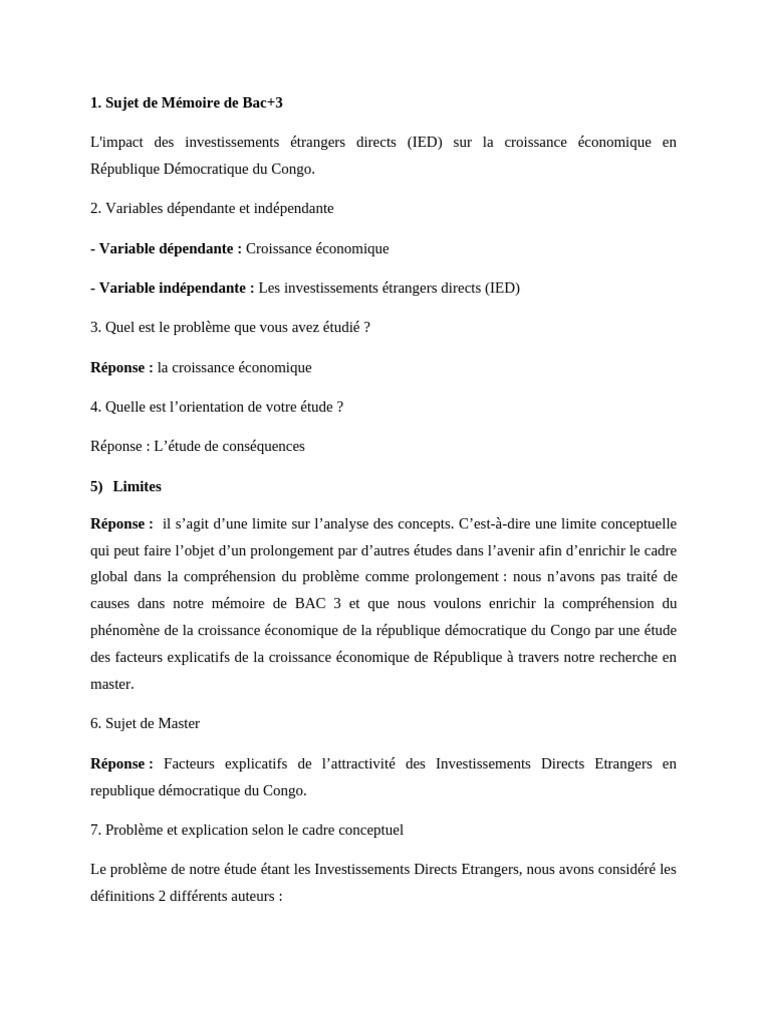 Impact des IDE sur la croissance en RDC | PDF | Risque | Investir