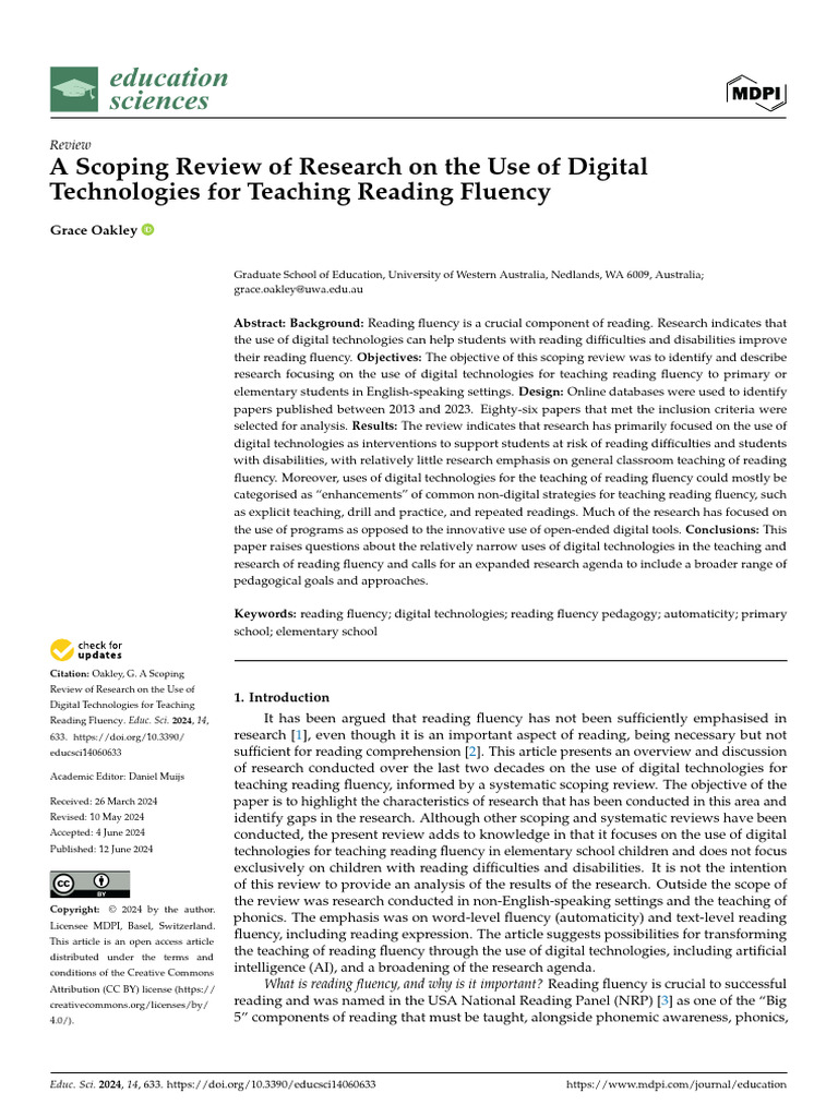 Digital Technologies in Reading Fluency Teaching | PDF | Phonics ...