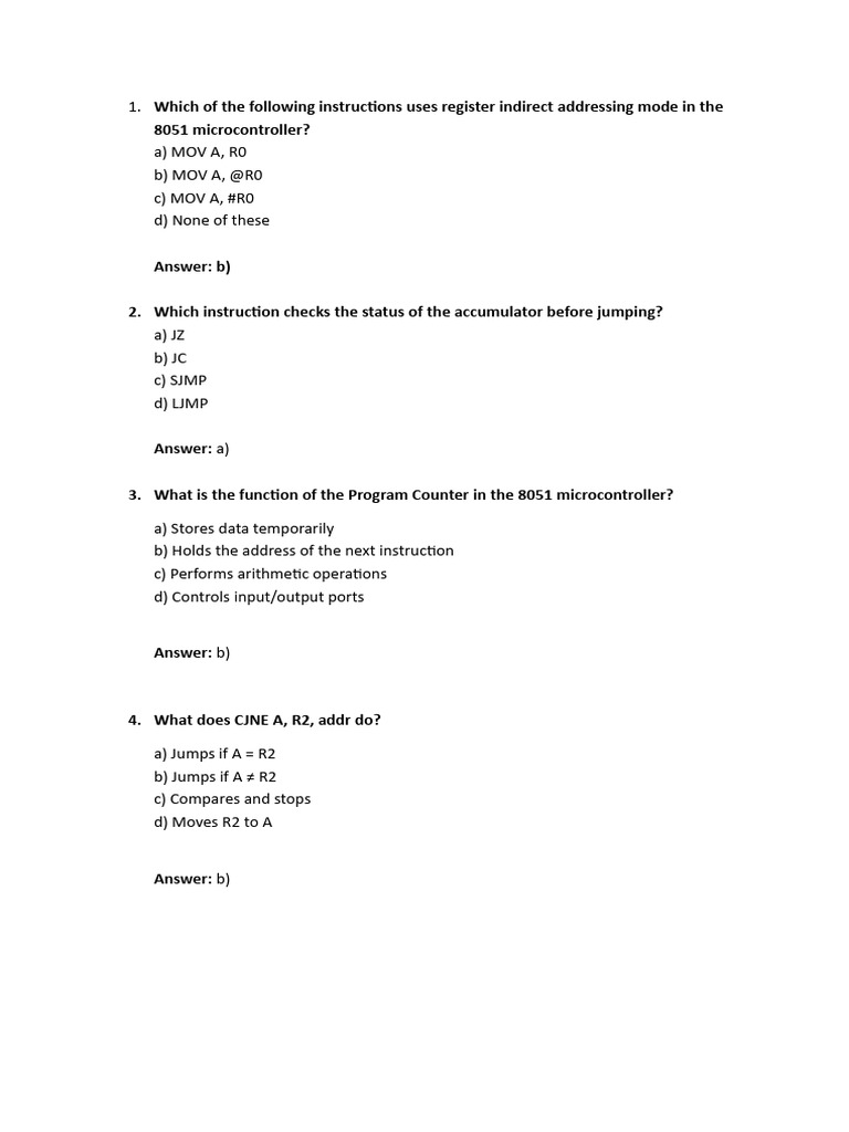 8051 Microcontroller Instruction Quiz | PDF