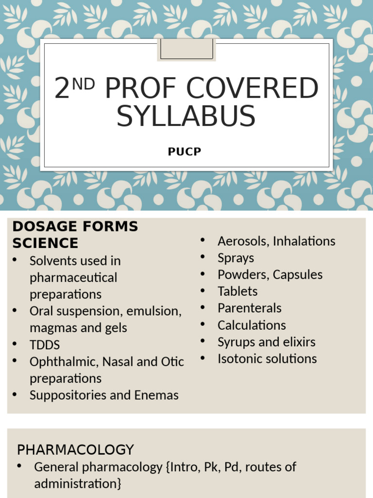 Pharmacy Syllabus Overview 2025 | PDF | Equations | Pharmacology