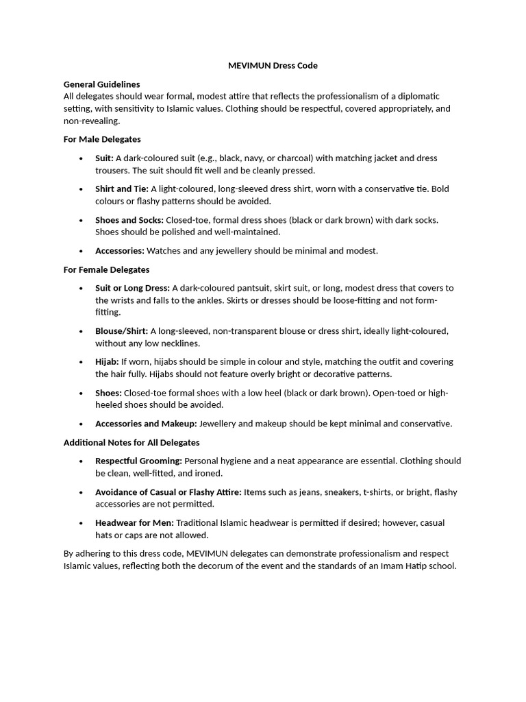 Dress Code For Mevimun | PDF