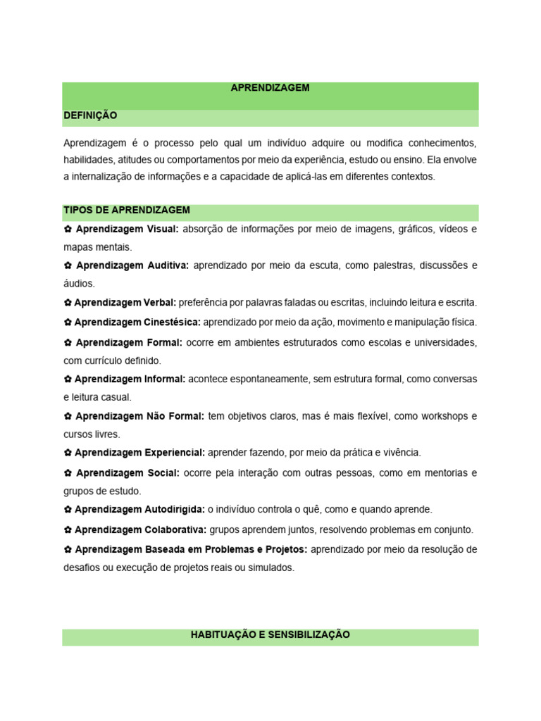 Tipos e Processos de Aprendizagem | PDF | Aprendizado | Pensamento