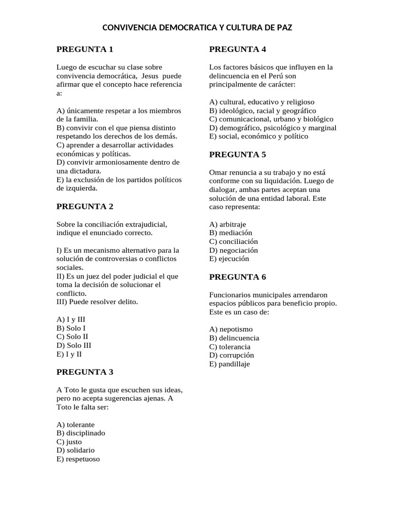 Convivencia Democrática y Cultura de Paz | PDF | Democracia ...