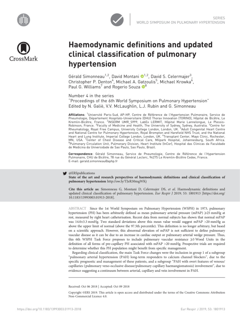 Updated Clinical Classification of PH | PDF | Hypertension | Blood Pressure