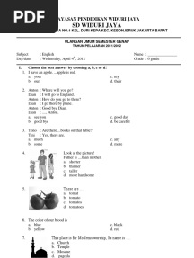 Ulangan Bahasa Inggris Akhir Semester 2 Kelas Vi SD