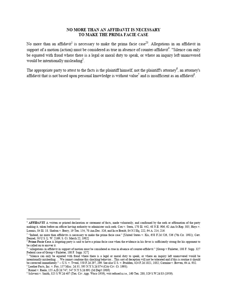 Prima Facie Case with Affidavit Evidence | PDF