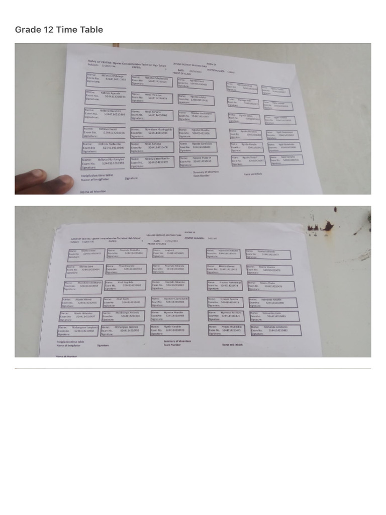 Grade 12 Time Table | PDF