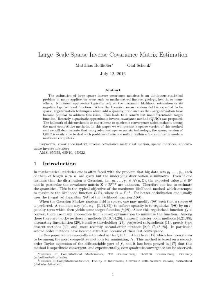 Sparse QUIC for Large Covariance Matrices | PDF | Matrix (Mathematics ...