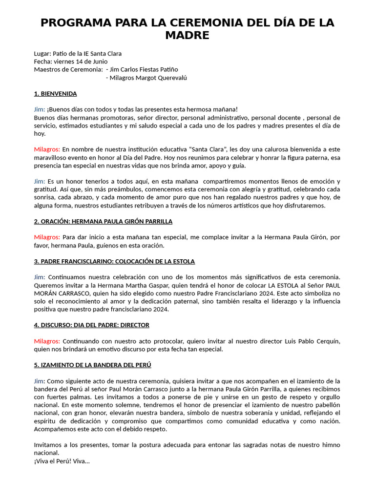 Programa para La Ceremonia Del Día Del Padre | PDF | Amor | Las artes
