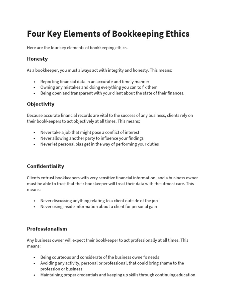 Key Elements of Bookkeeping Ethics | PDF