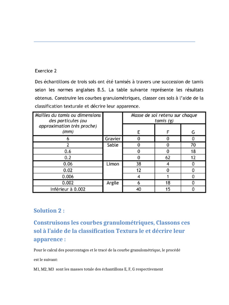 Analyse granulométrique des sols E, F, G | PDF | Limon | Sédimentologie