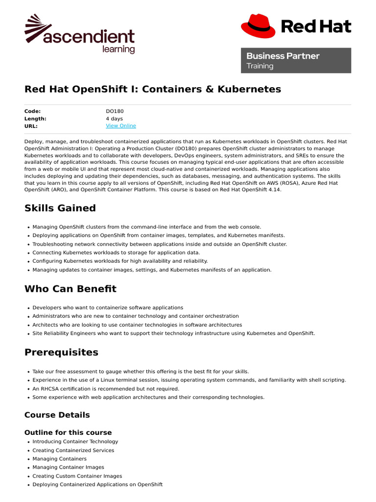 OpenShift I: Containers & Kubernetes Guide | PDF | Software ...
