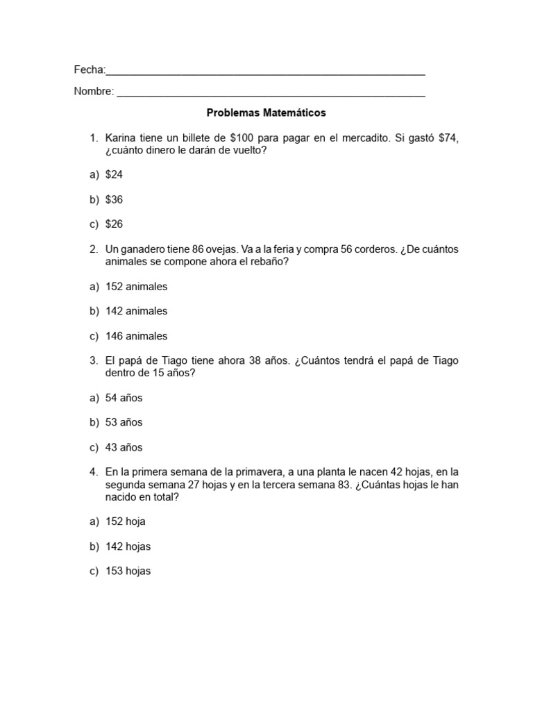Problemas Matemáticos para Resolver | PDF