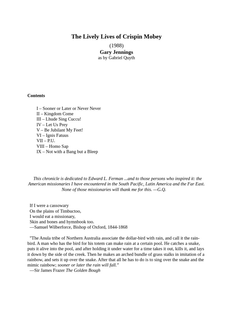 Jennings, Gary - The Lively Lives of Crispin Mobey | PDF