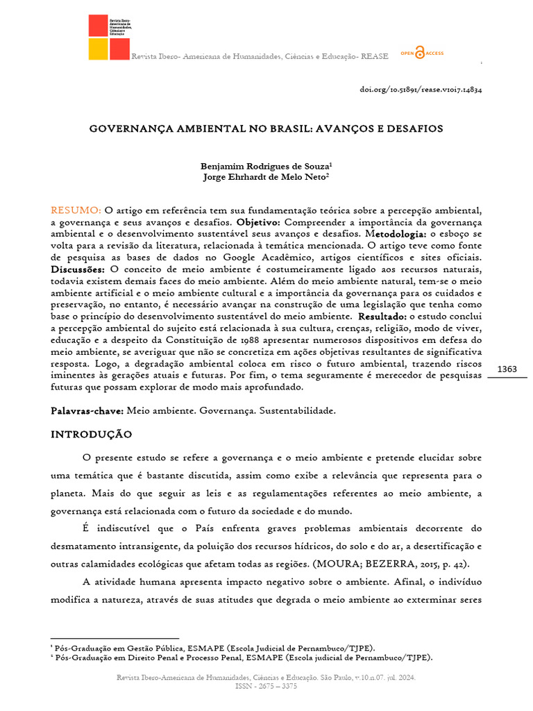 Governança Ambiental no Brasil: Desafios e Avanços | PDF | Governança ...
