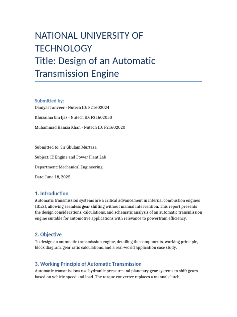 Automatic Transmission Engine Report | PDF | Automatic Transmission ...