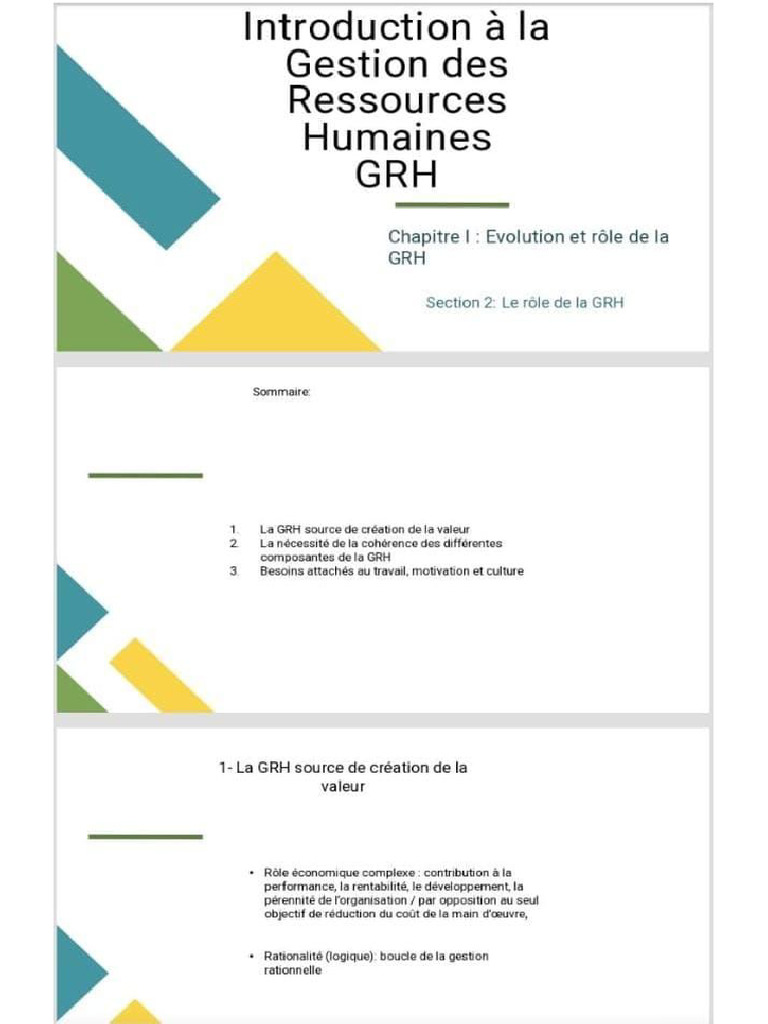 L'évolution de GRH, Gestion Des Ressources Humaines | PDF