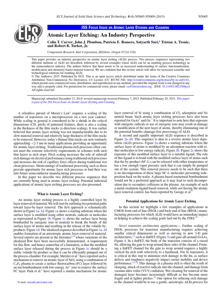Industry Insights on Atomic Layer Etching | PDF | Physical Chemistry ...