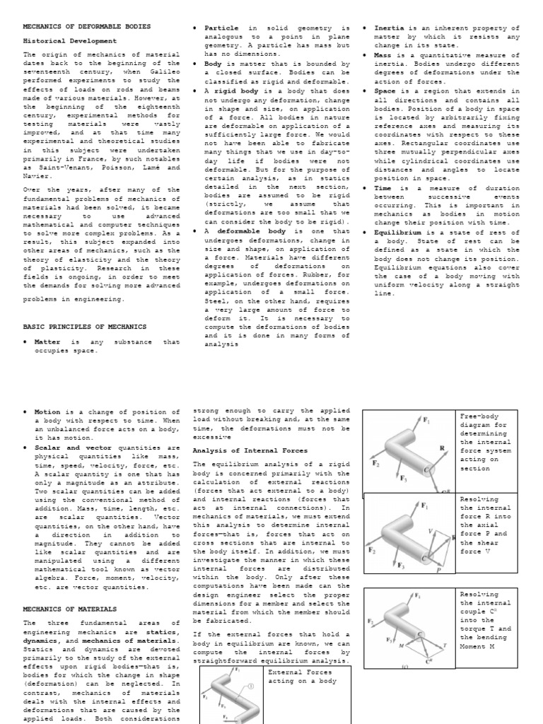 Mechanics of Deformable Bodies and Normal Stress EE | PDF | Force ...