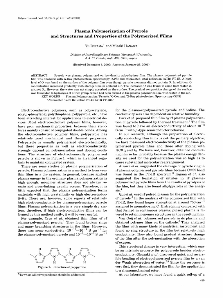 Plasma Polymerization and Structure of Pyrrole | PDF