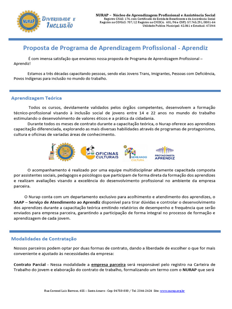 Programa de Aprendizagem NURAP: Inclusão Social | PDF | Aprendizado ...