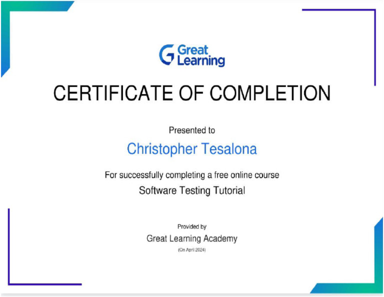 Certificate of Completion - Software Testing Tutorial | PDF