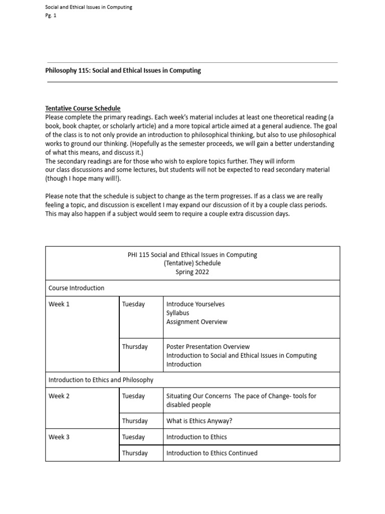 Social and Ethical Issues in Computing Course | PDF | Cognitive Science ...