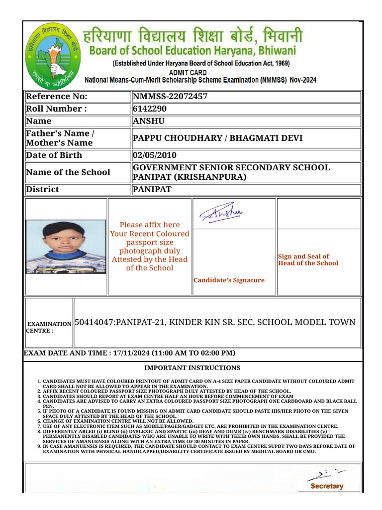 Admit Card Instructions for Exam 2024 | PDF
