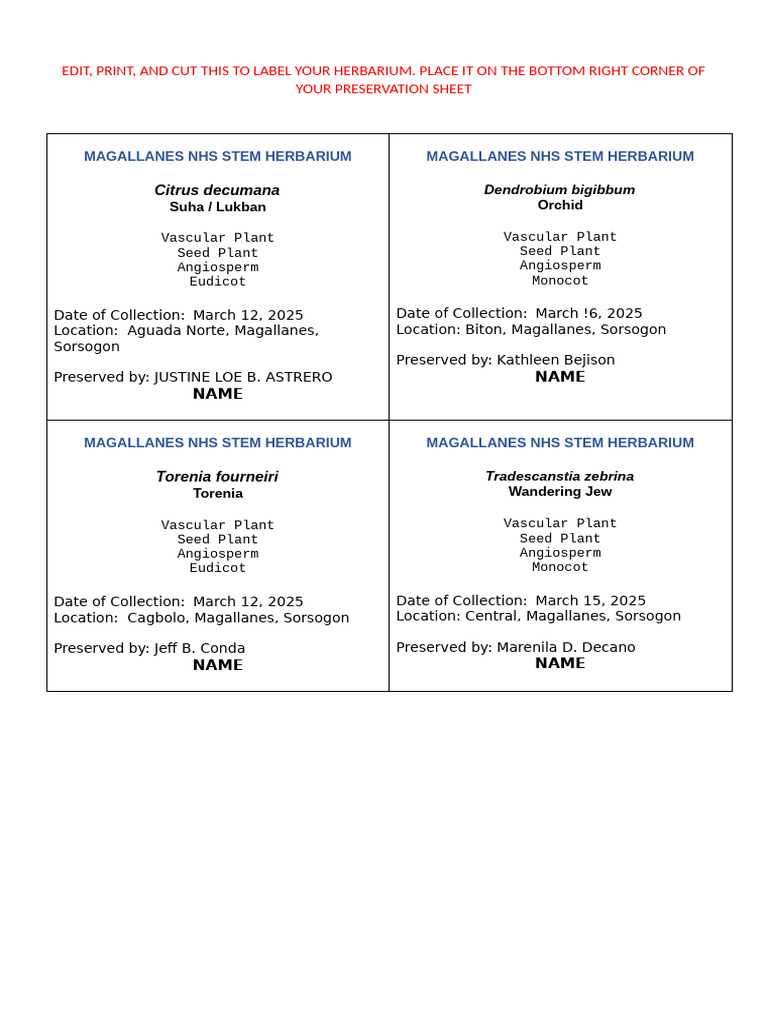 Herbarium Label Template for Plants | PDF
