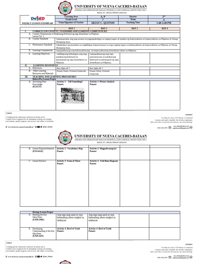 Weekly Lesson Plan for AP 7: Colonialism | PDF | Pedagogy | Intelligence