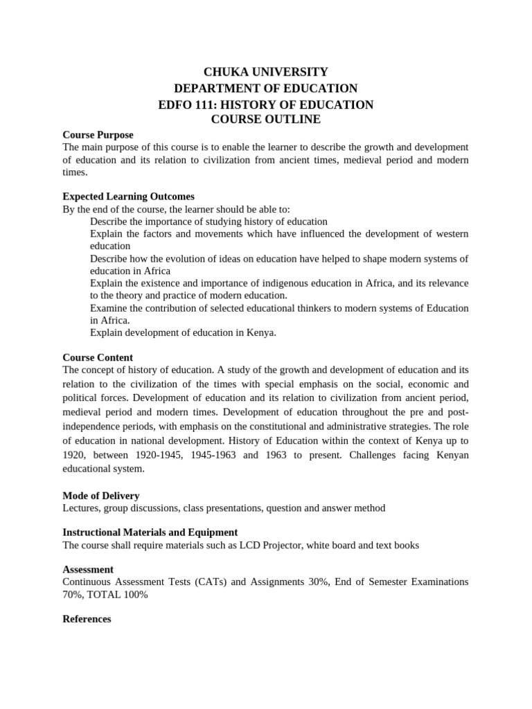 EDFO 111 Course Outline: History of Education | PDF | Nairobi | Kenya