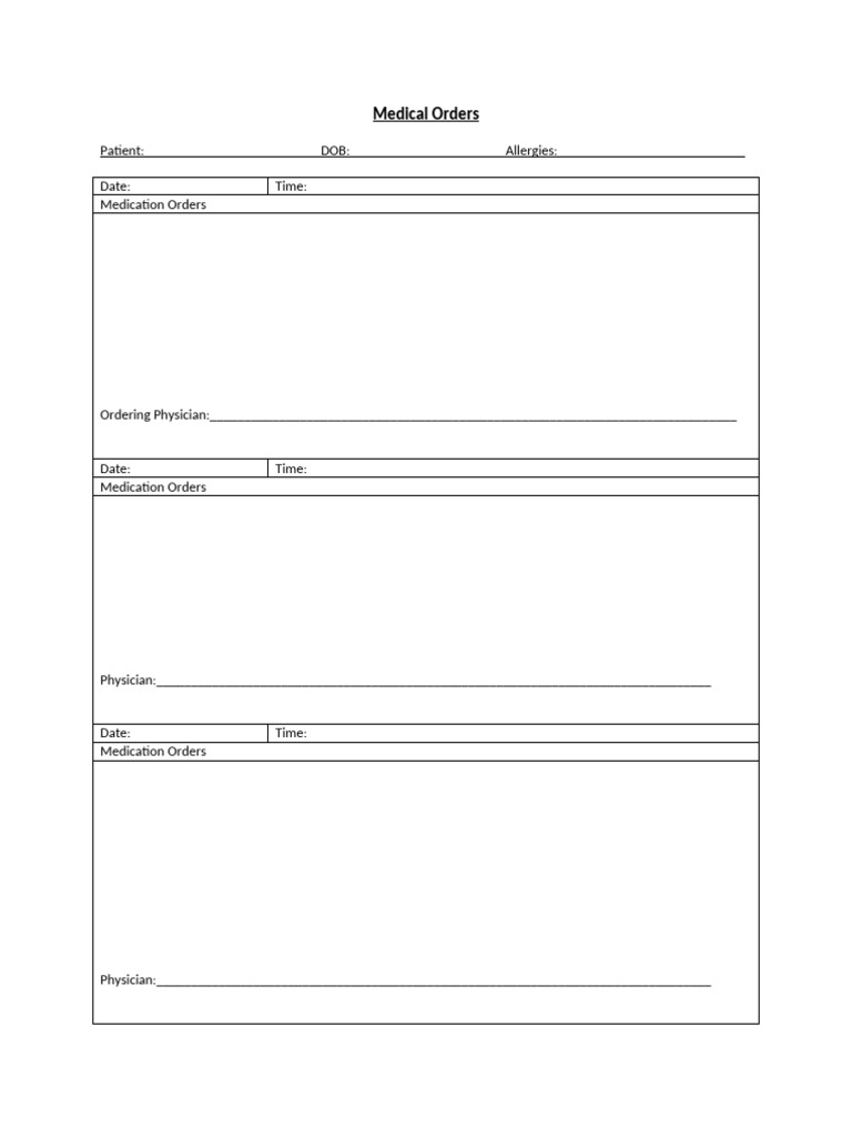 Medical Orders Template for Patients | PDF