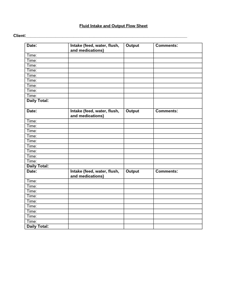 Fluid Intake and Output Tracking Sheet | PDF