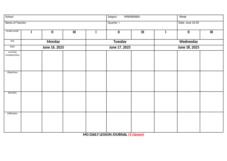 Daily Lesson Journal MG and Monograde | PDF