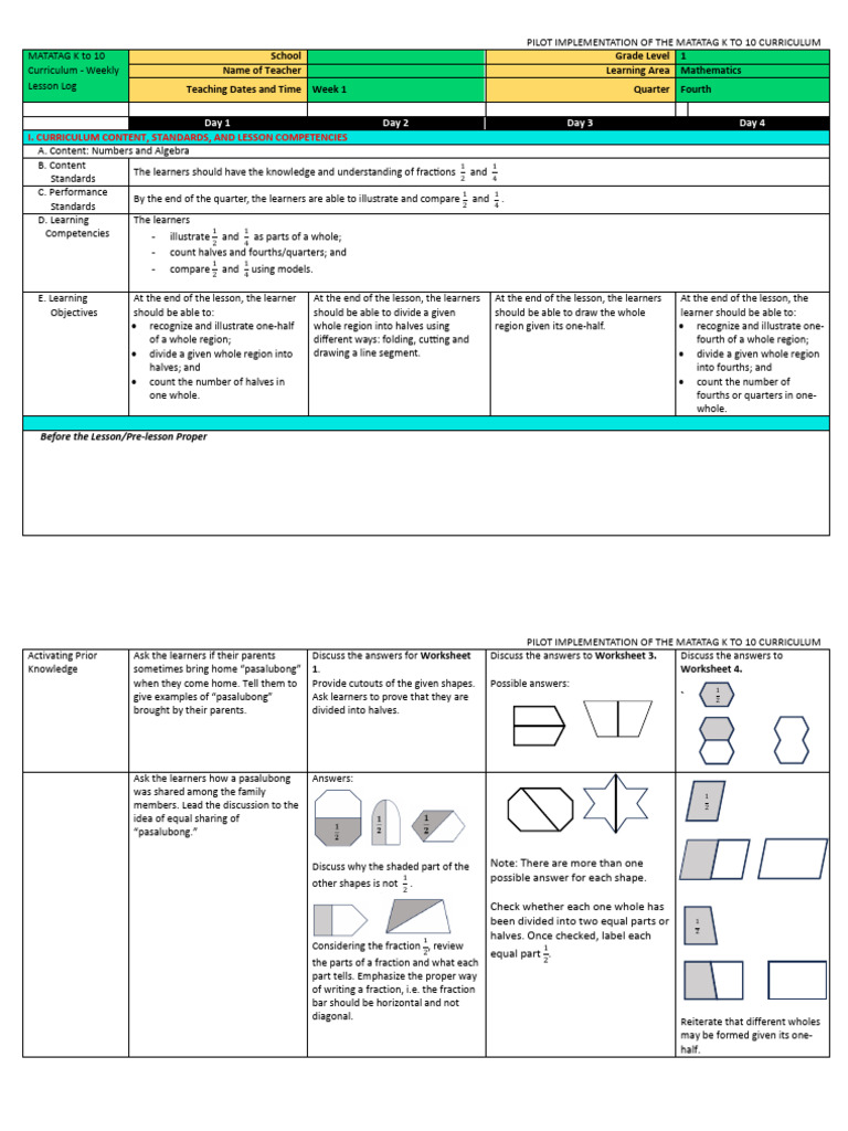 MATATAG K to 10 Math Lesson Plan | PDF | Learning