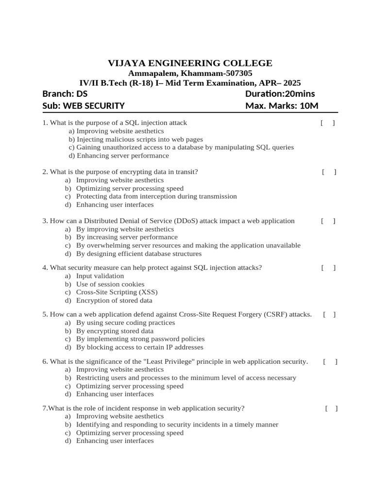 Online Security Exam for B.Tech Students | PDF | Security | Computer ...