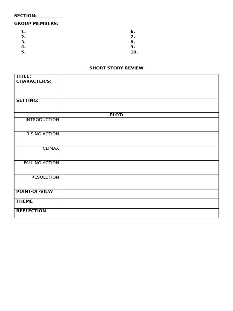 Short Story Analysis Template | PDF