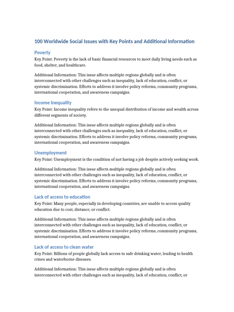 100 Global Social Issues Overview | PDF | Gender Inequality | Gender ...