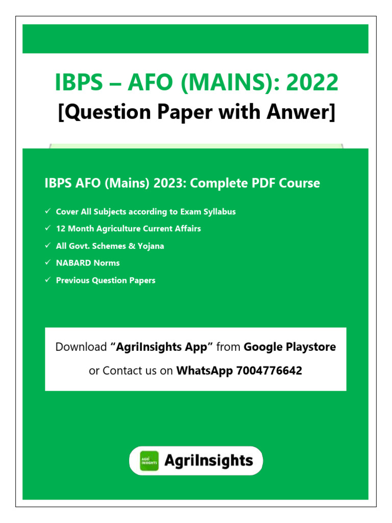 IBPS AFO Mains 2022 Question Paper | PDF | Tillage | Tractor