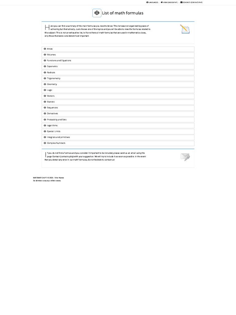 Essential Maths Formulas List | PDF