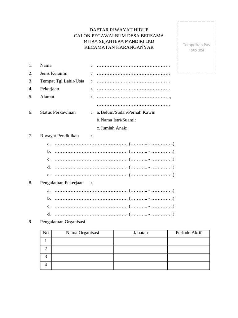 Contoh Daftar Riwayat Hidup | PDF