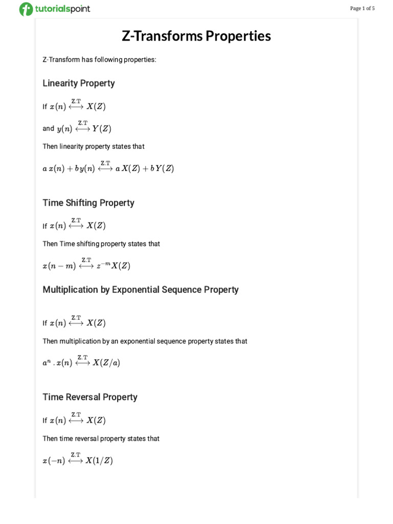 Z-Transform Properties Overview | PDF | Analysis | Mathematical Relations