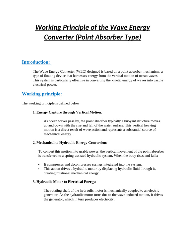 (Summary) Working Principle of The Wave Energy Converter | PDF